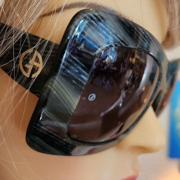 GIORGIO ARMANI Black Grey Striped Vtg Oversized GA 205/S BK6 Logo Sunglasses EUC - Picture 5 of 16
